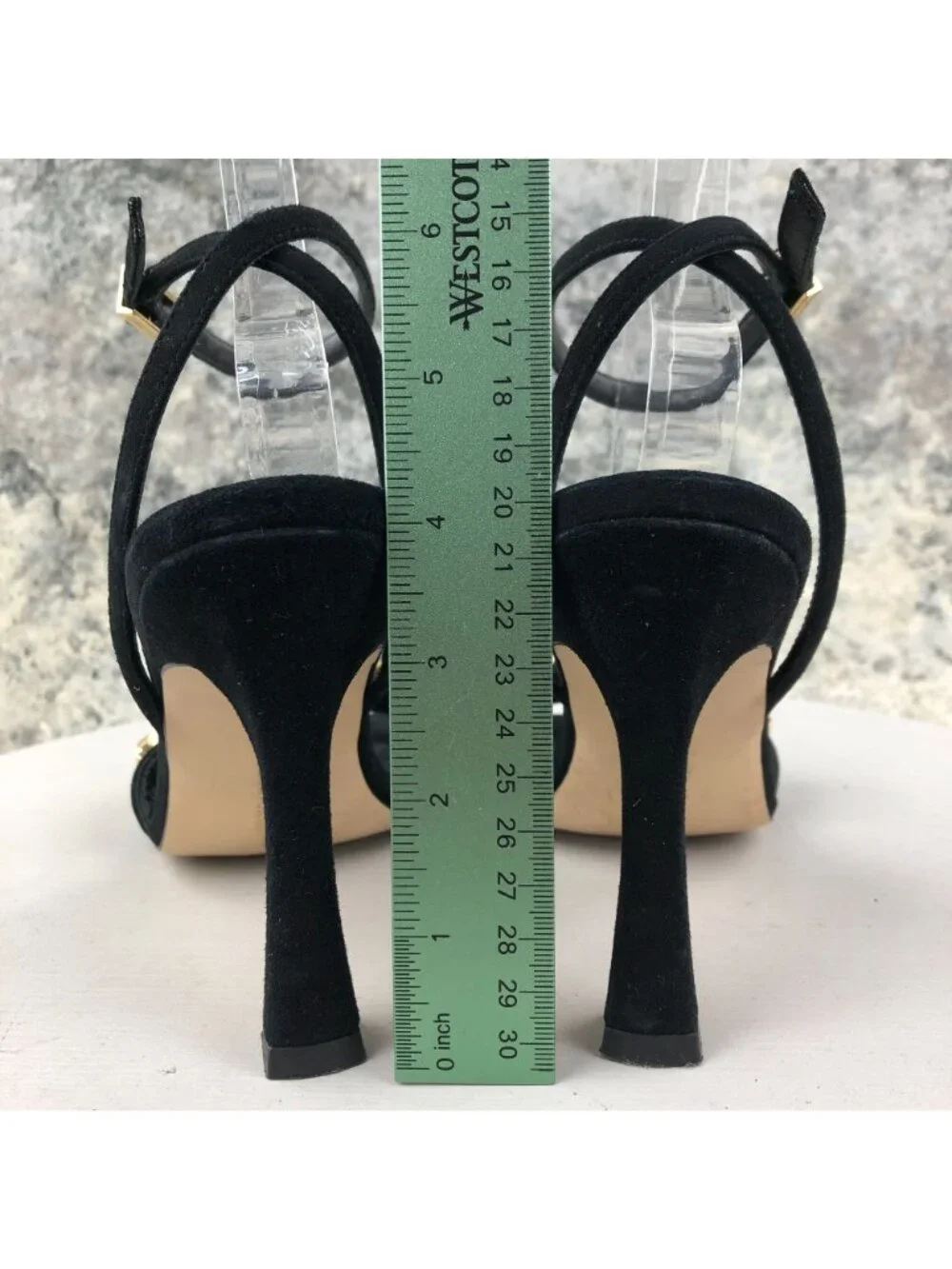 Good American Women' Size 9 Black Gold Chain Ankle Strap High Heel Sandals SPAIN